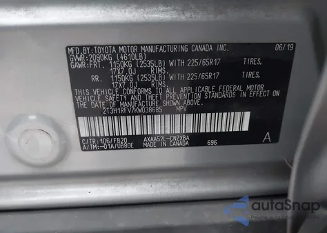 2019 Toyota Rav4 Le from USA, damaged, VIN 2T3H1RFV7KW038685